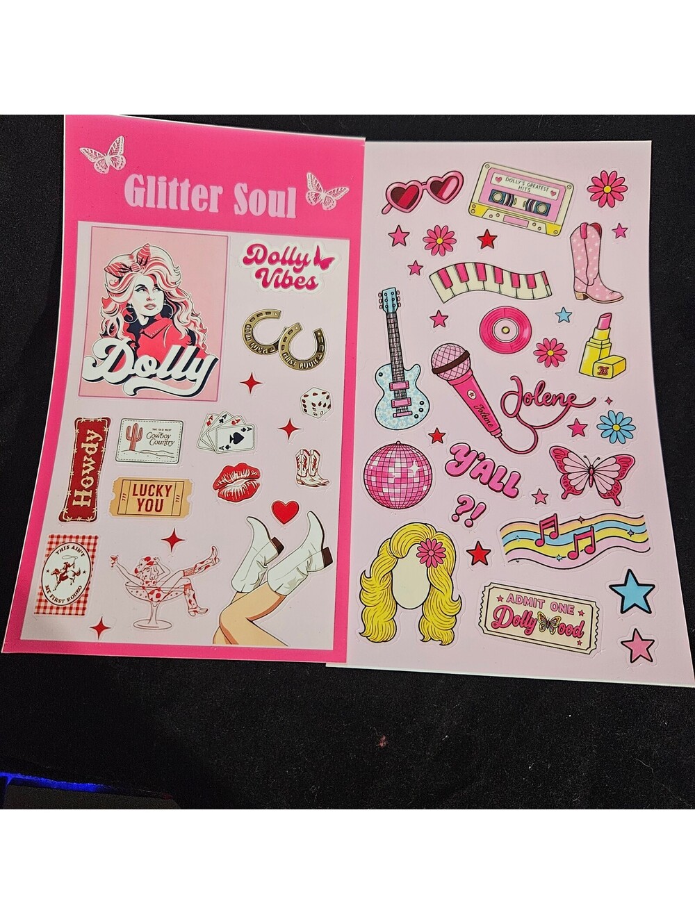 Dolly Parton Inspired Sticker 2 Sheets with Retro Music and Country Theme